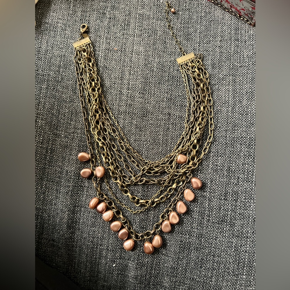 CHICO'S KYLEEN BRASS & PEARL MULTISTRAND NECKLACE BOHO RUNWAY